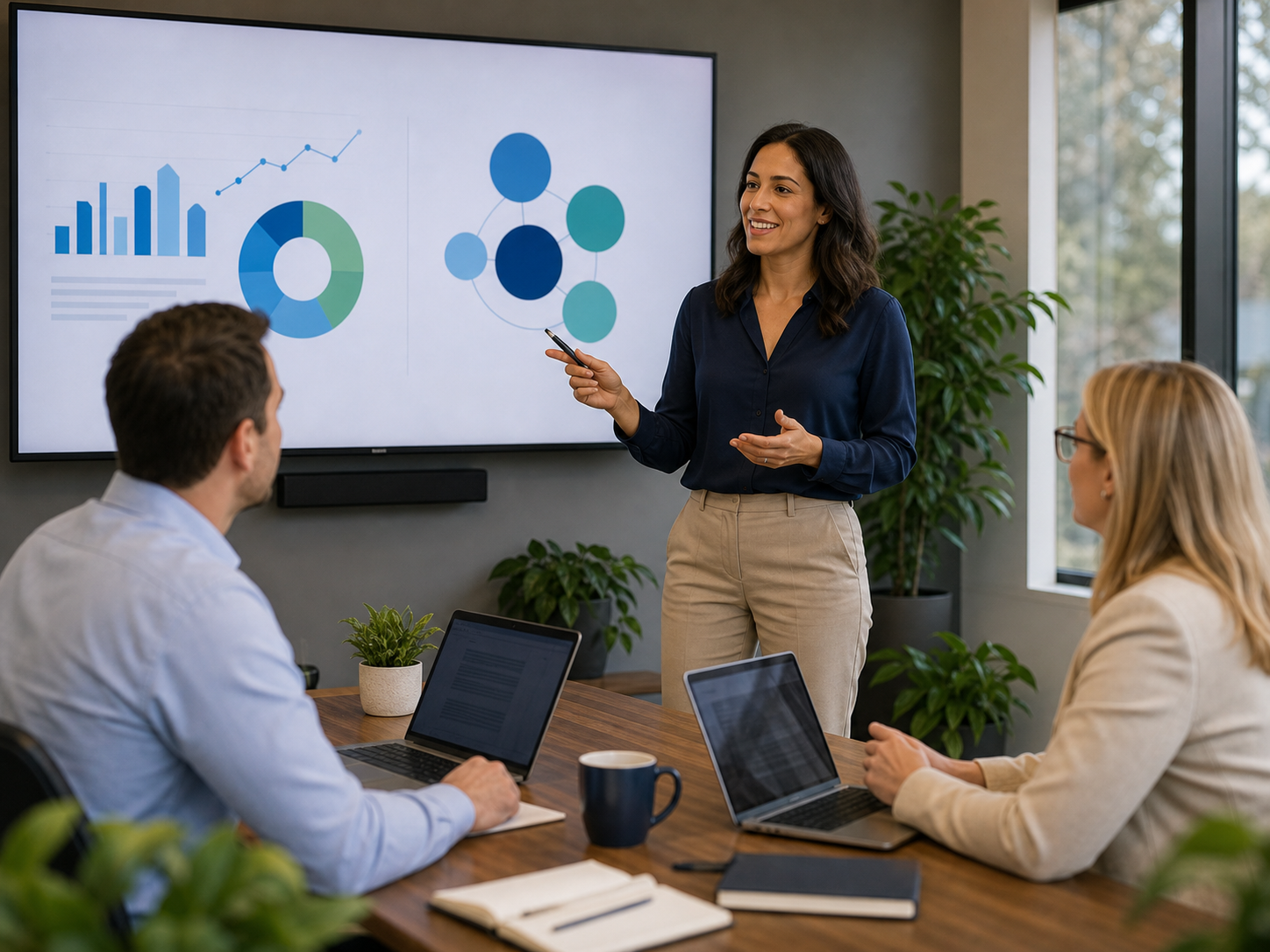 Consultant presenting AI strategy to a small business team